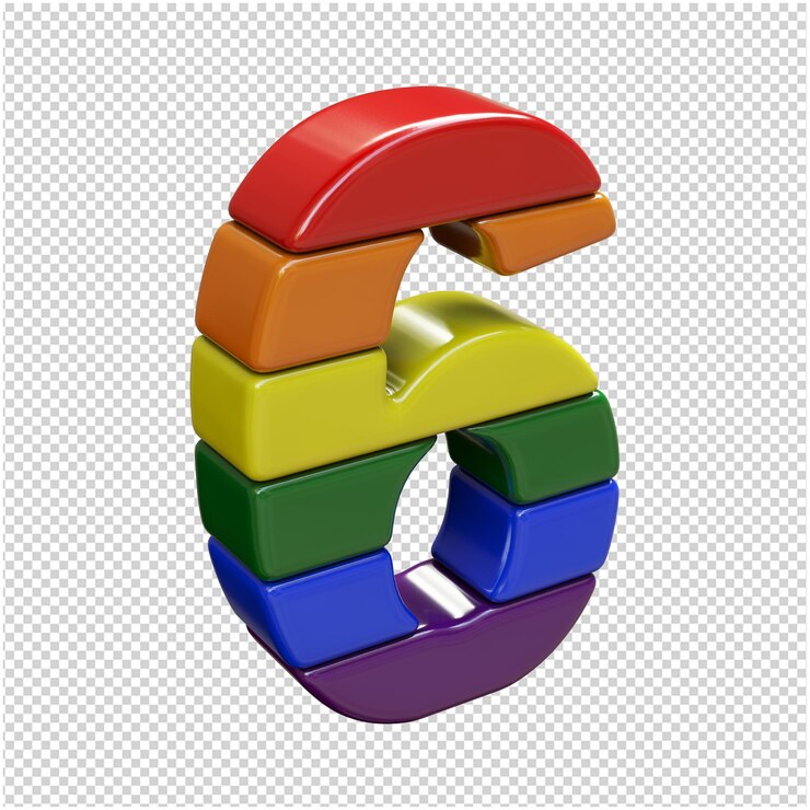 PSD los números de los colores de la bandera lgbt están girados a la derecha. 3d número 6