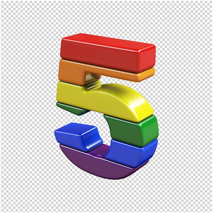 PSD los números de los colores de la bandera lgbt están girados a la izquierda. 3d número 5