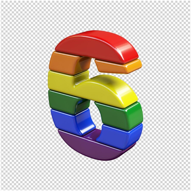PSD los números de los colores de la bandera lgbt están girados a la izquierda. 3d número 6
