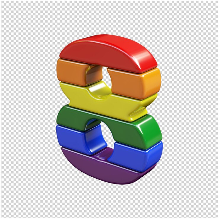 PSD los números de los colores de la bandera lgbt están girados a la izquierda. 3d número 8