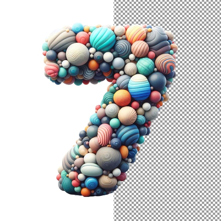 PSD números costeros número 3d único con piedras marinas en esplendor transparente