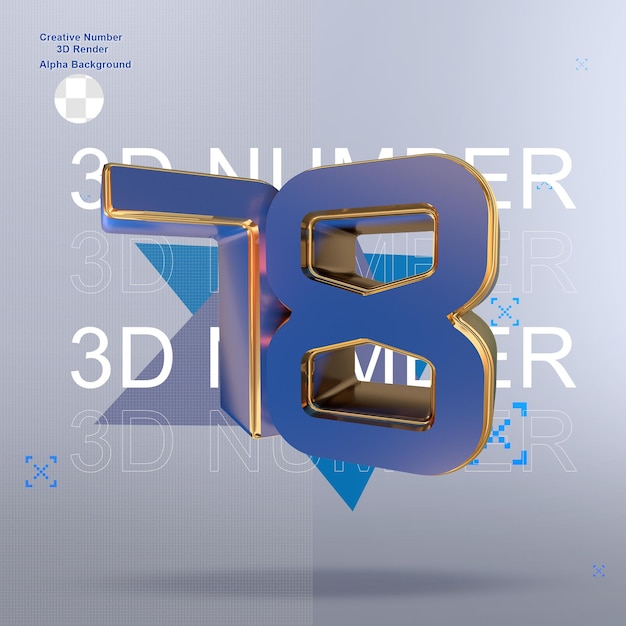 PSD números creativos 3d azules 78