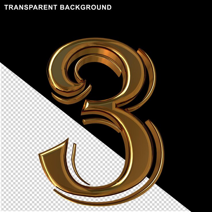 PSD números de ouro 3d número 3