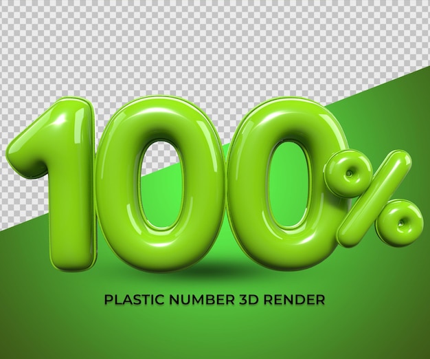 Números de renderização 3D porcentagem 100 cor verde para desconto, progresso, vendas, design de elementos