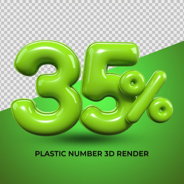 Números de renderização 3D porcentagem 35 cor verde para desconto, progresso, vendas, design de elementos