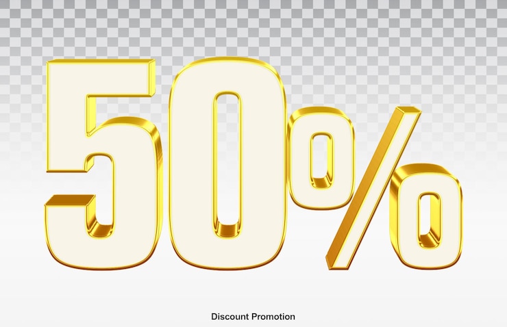 PSD números de descuento de oro 50 porcentaje