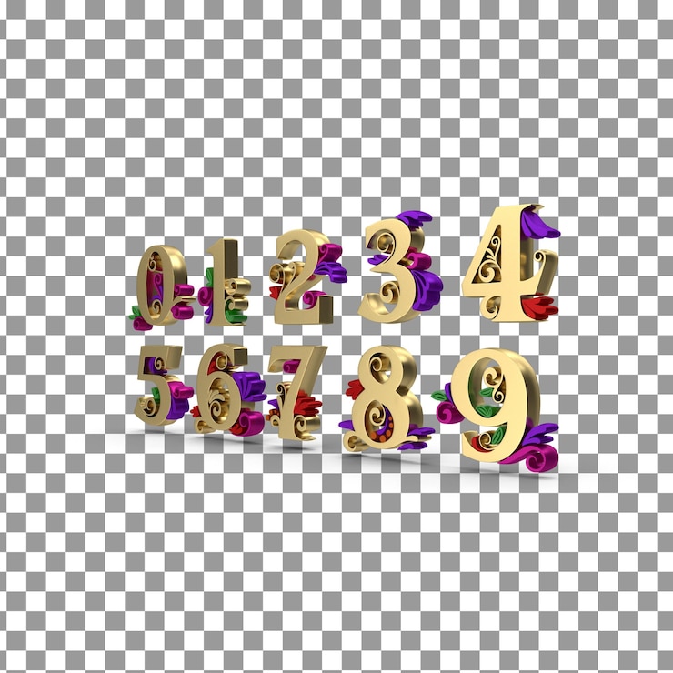 PSD números florales psd 3d en la parte superior sobre un fondo aislado y transparente