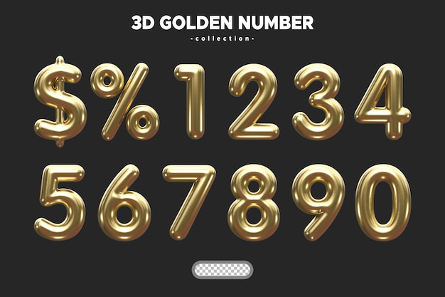 Los números del globo dorado PSD 3D