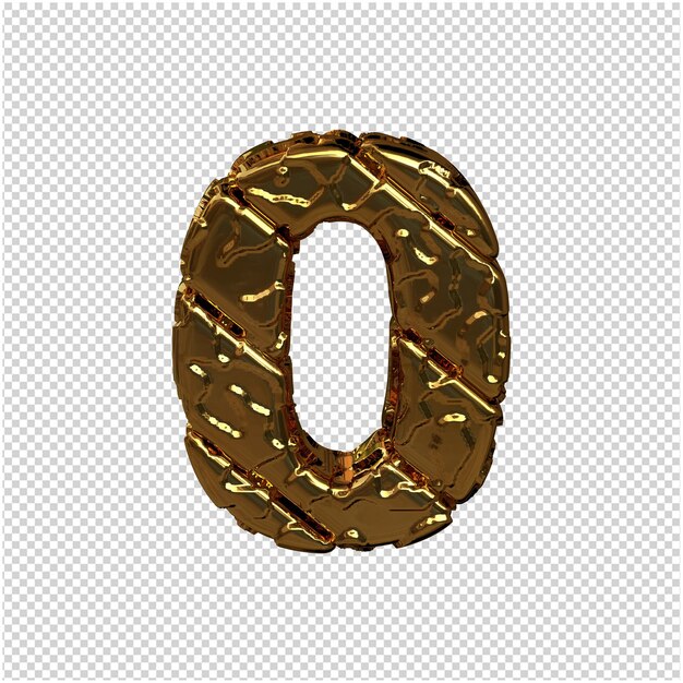Numéros d'or fabriqués à partir de blocs diagonaux rugueux. vue d'en-haut. numéro 3d 0