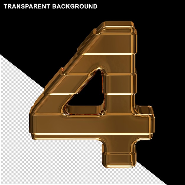 Numéros d'or avec des sangles horizontales 3d numéro 4