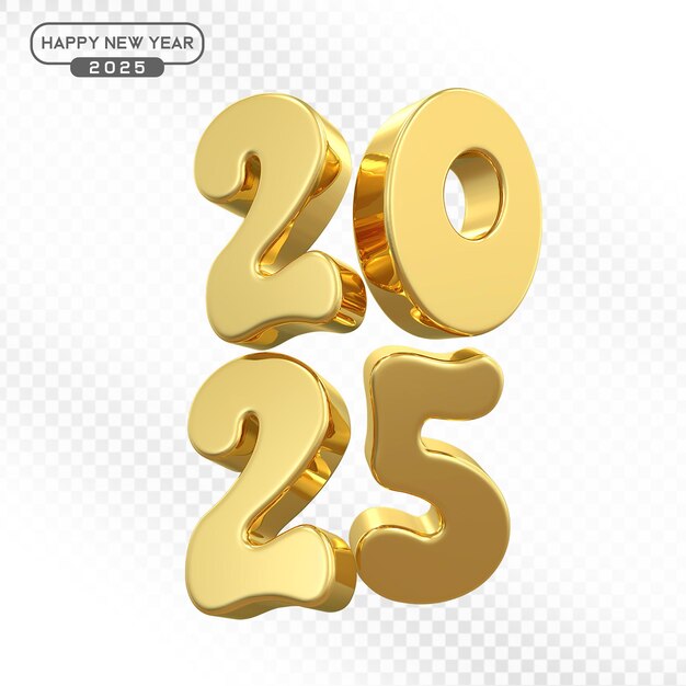 Números de oro 2025 en renderización 3D para el Año Nuevo