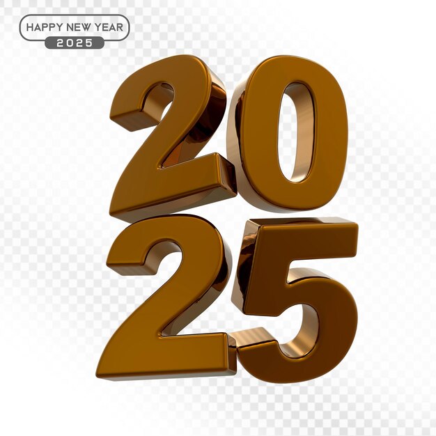 Números de oro 2025 en renderización 3D para las celebraciones de Año Nuevo