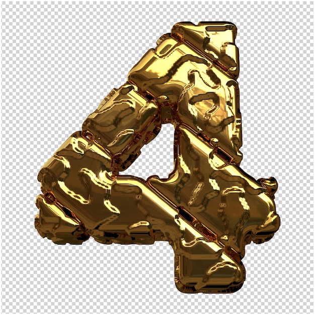 Números de oro hechos de lingotes diagonales en bruto. 3er número 4