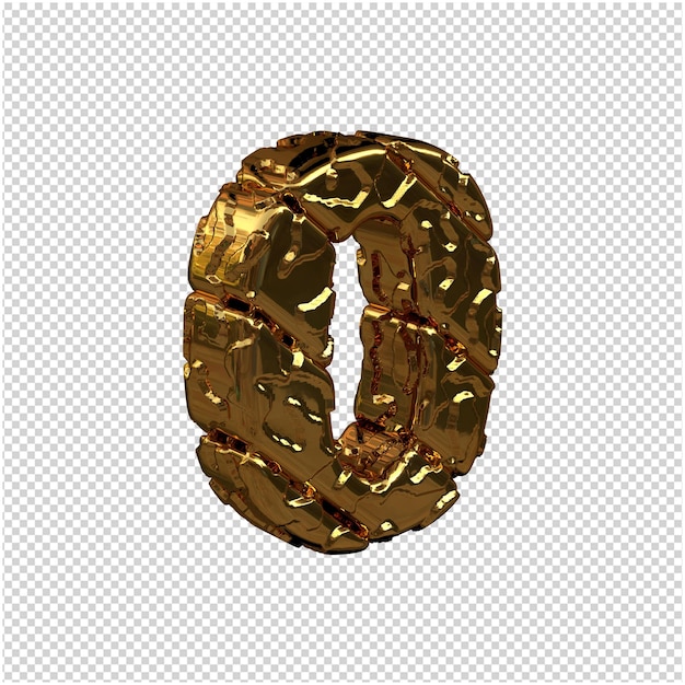 Los números de oro sin pulir giraron a la derecha. 3d número 0