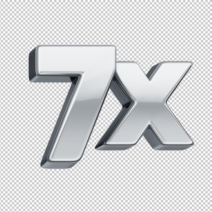 PSD números plateados en 3d con fondo transparente que representan 7x sin interés