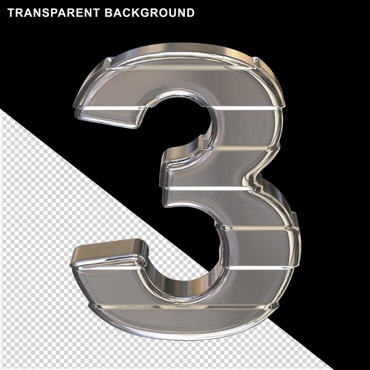 PSD números plateados con correas horizontales 3d número 3