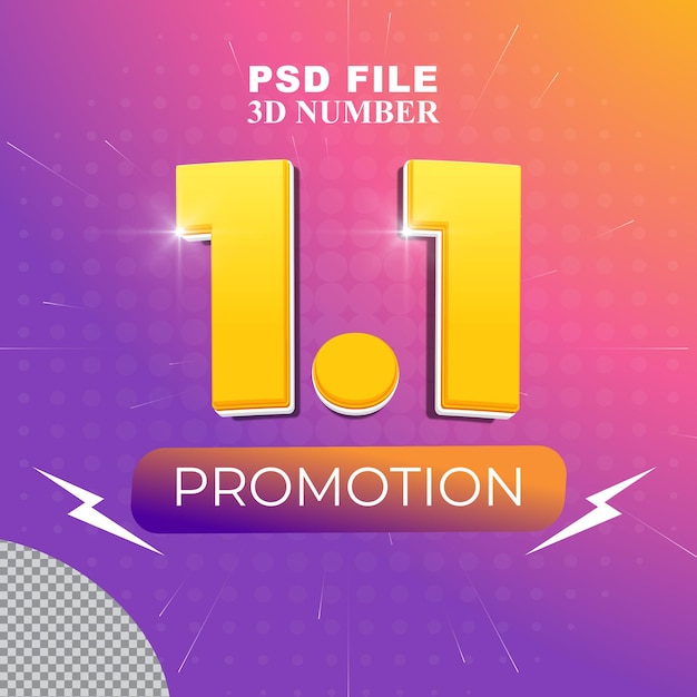 PSD números de promoción o descuento de gradiente 3d gratis 1.1 por ciento