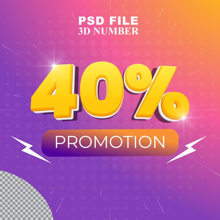 PSD números de promoción o descuento de gradiente 3d gratis 40 por ciento