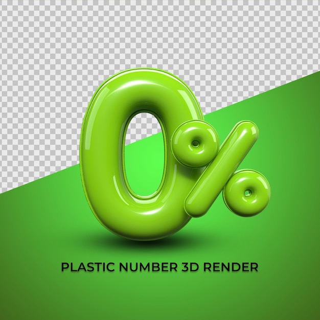 Números de representación 3D porcentaje 0 color verde para descuento, progreso, ventas, diseño de elementos