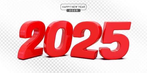 Números rojos 2025 en renderización 3D para las celebraciones de Año Nuevo