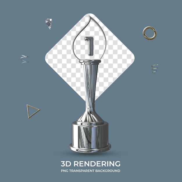 Nummer 1 Silber Trophäe 3D-Rendering transparenter Hintergrund