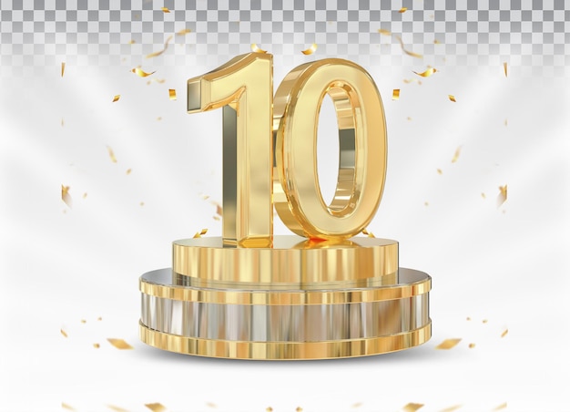 Nummer 10 gold mit podium 3d-rendering