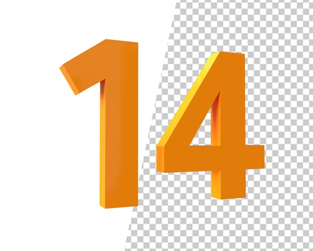 Nummer 14 Goldtext 3D-Rendering