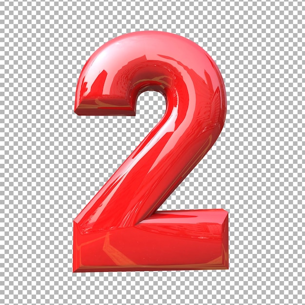 Nummer 2 alphabet farbe rot 3d premium psd premium