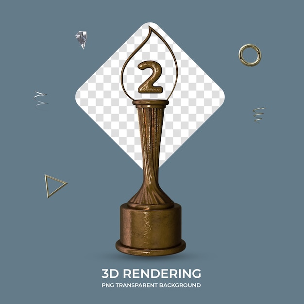 Nummer 2 Bronze Trophy 3D-Rendering transparenter Hintergrund