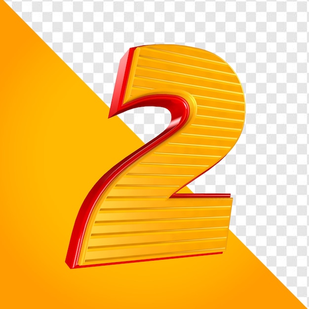 Nummer 2 Zwei 3D-Gelb und Rot