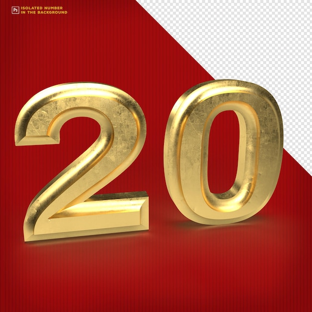 Nummer 20 3d render kratzer gold kostenlose psd