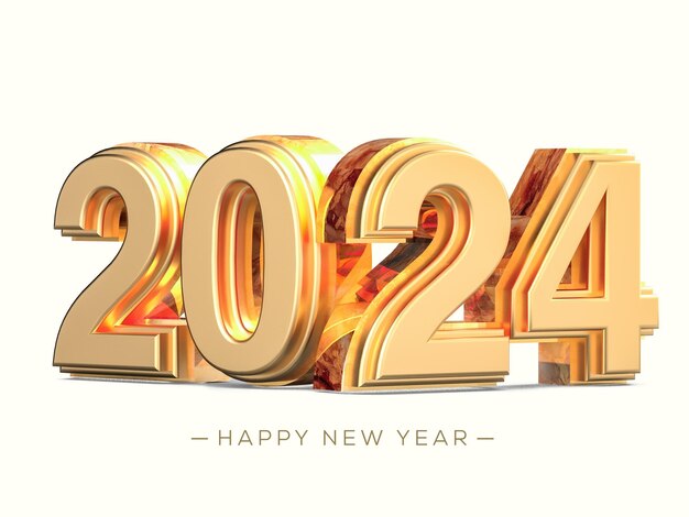 Nummer 2024 3D-Gold-Rendering