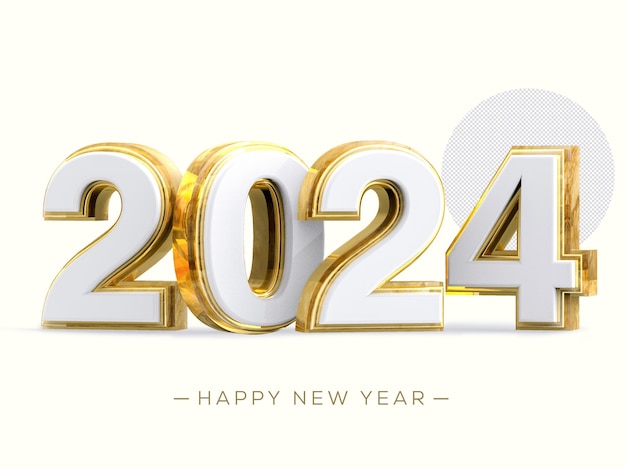Nummer 2024 3d Gold und Weiß render