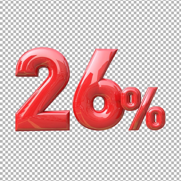 Nummer 26 Prozentzeichen Symbolfarbe Rot 3D Premium PSD