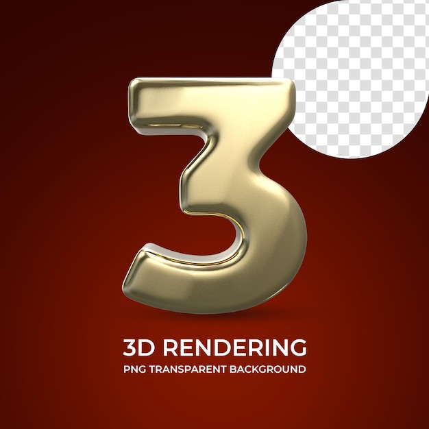 Nummer 3 3D-Rendering isolierten transparenten Hintergrund