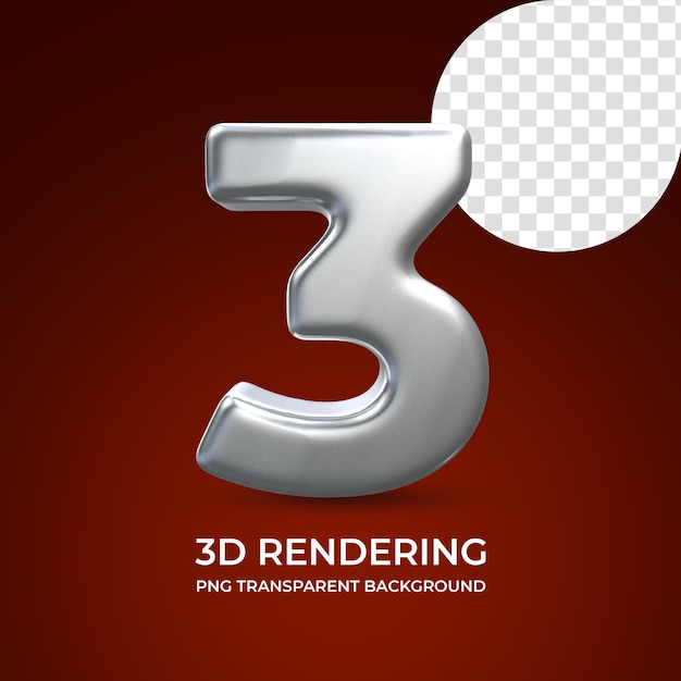 Nummer 3 3D-Rendering isolierten transparenten Hintergrund