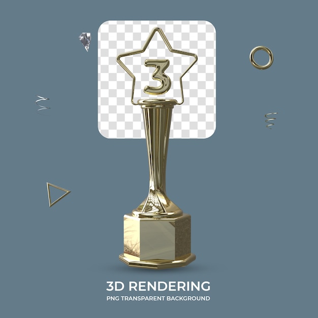 Nummer 3 gold trophy 3d rendern transparenten hintergrund