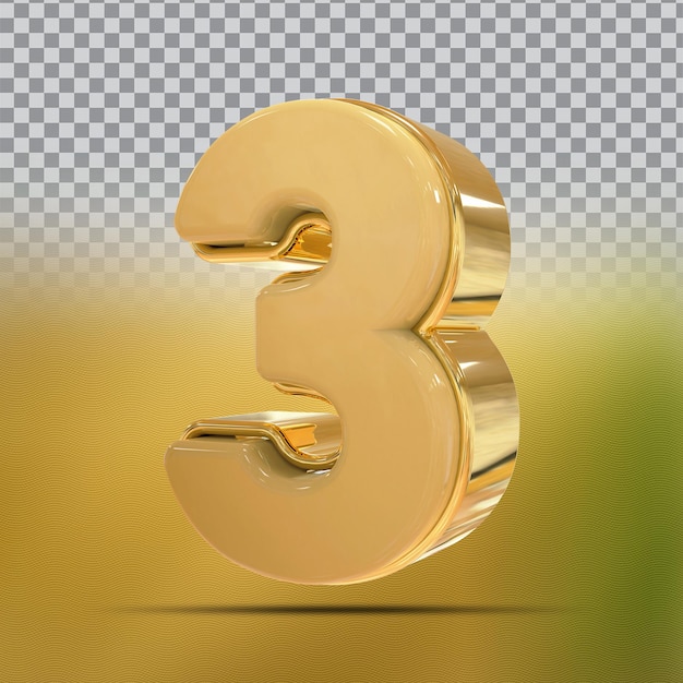 Nummer 3 goldener 3d-render-stil luxus