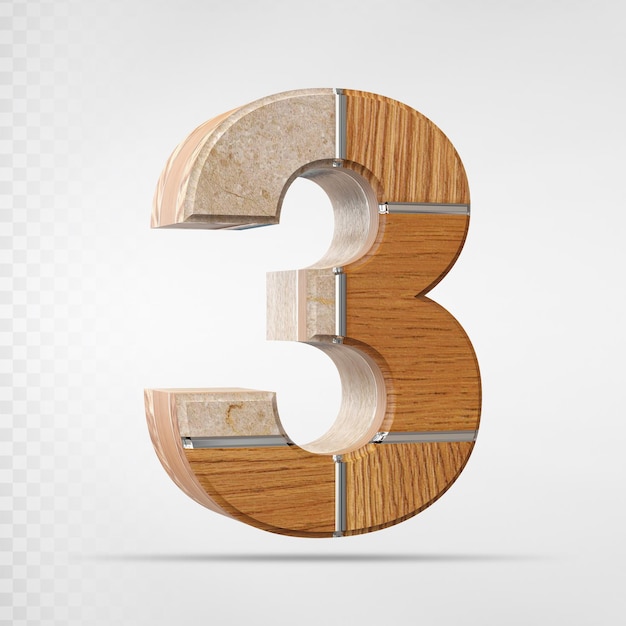 Nummer 3 mit stil holz 3d-rendering