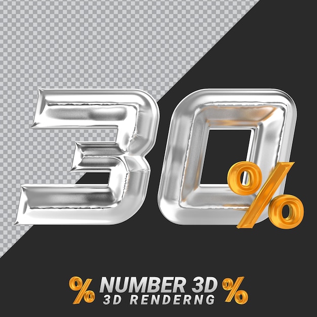 Nummer 30 Silber 3D-Rendering
