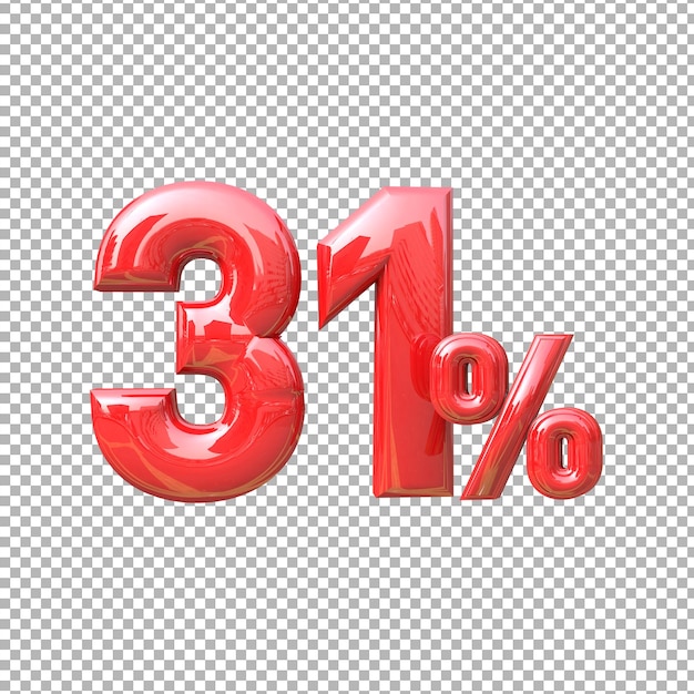 Nummer 31 prozentzeichen symbolfarbe rot 3d premium psd