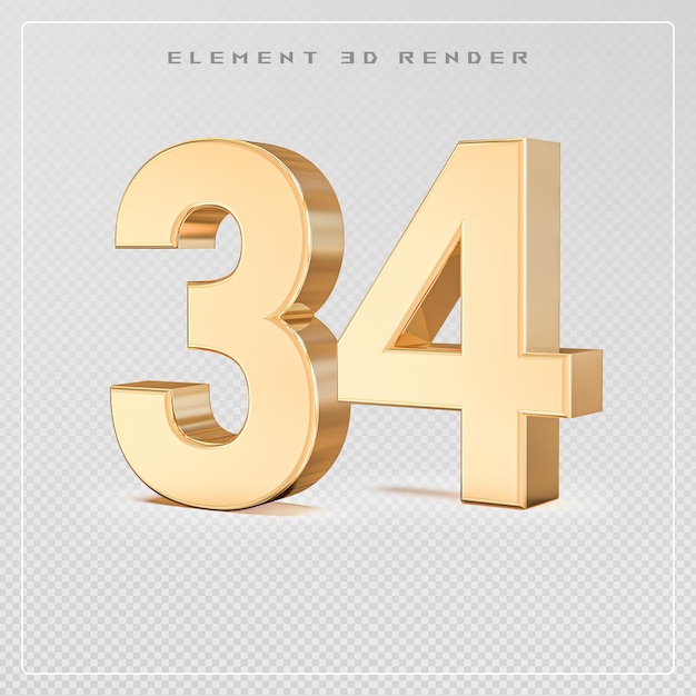 Nummer 34 golden 3d-rendering
