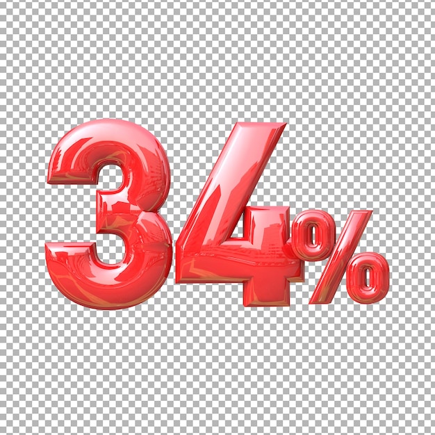 Nummer 34 prozentzeichen symbolfarbe rot 3d premium psd