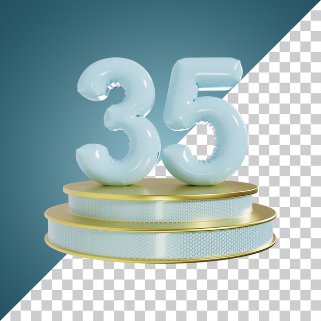 Nummer 35 Cyan Glossy Number mit Podium 3D-Illustration