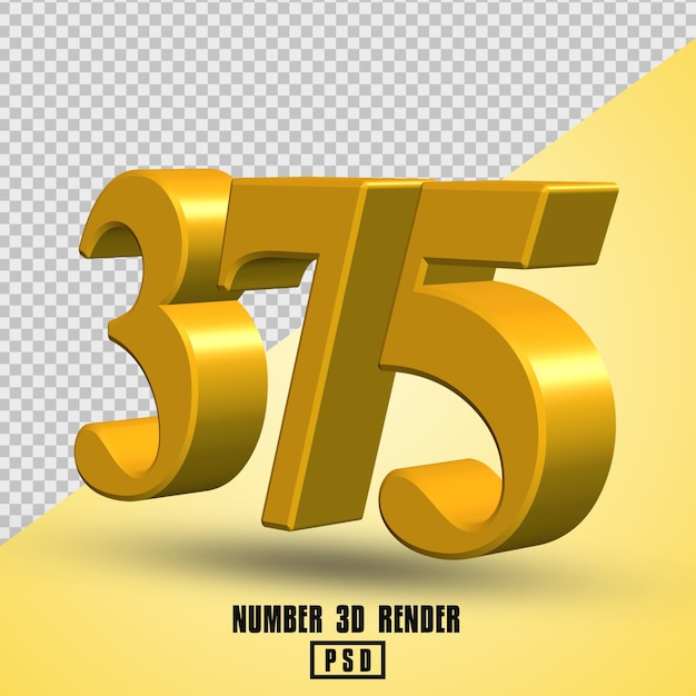 Nummer 375 3d-rendering gelbgoldfarbe