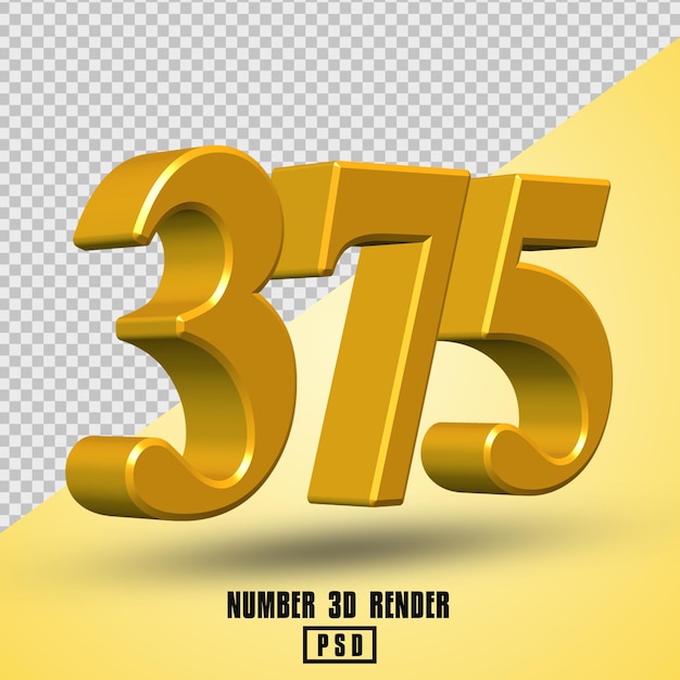 Nummer 375 3d-rendering gelbgoldfarbe