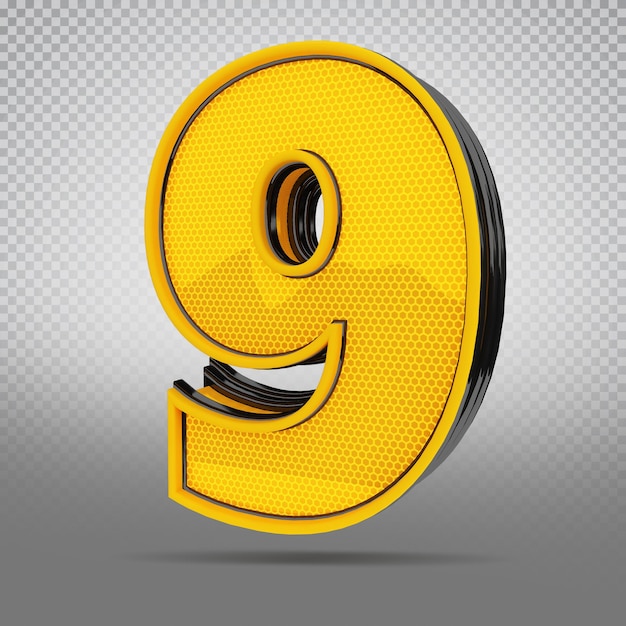 Nummer 3D Gelb Stil Neun
