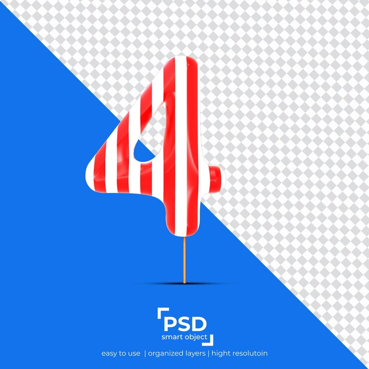PSD nummer 4 candy beste 3d-schrift aus realistischer form auf isoliertem hintergrund