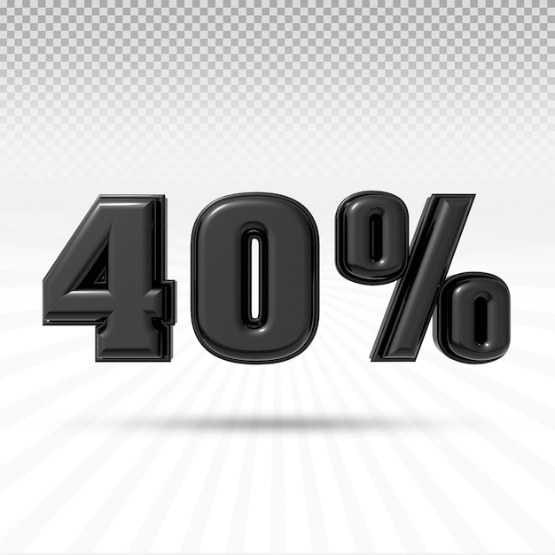 Nummer 40 Prozent 3D-Rendersammlung mit Farbe Schwarz