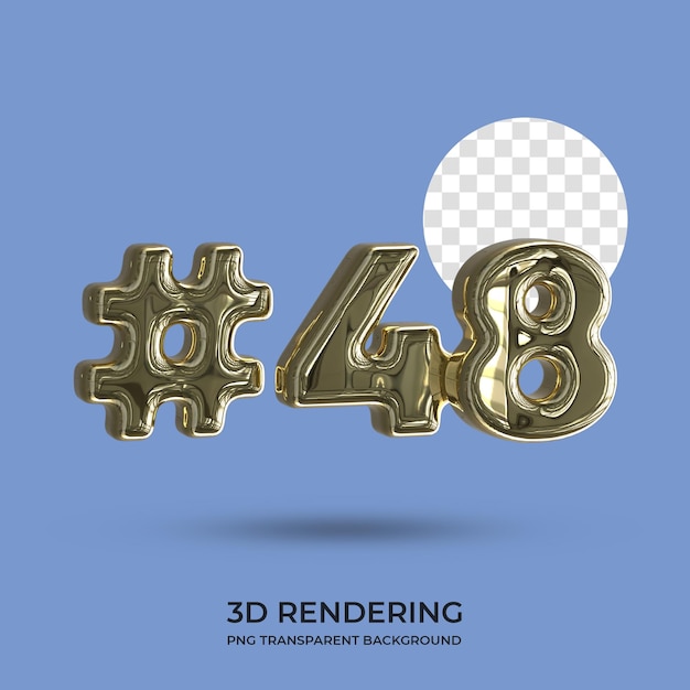 Nummer 48 goldtext 3d-rendering transparenter hintergrund